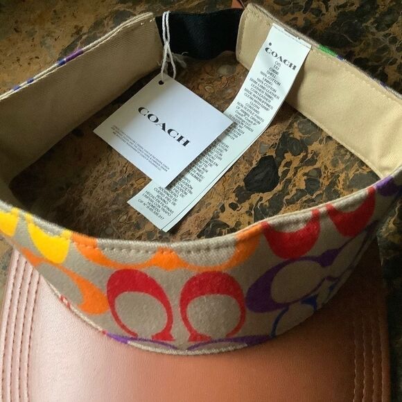 NWT COACH RAINBOW SIGNATURE COTTON/LEATHER VISOR NEW WITH TAG - Picture 9 of 9